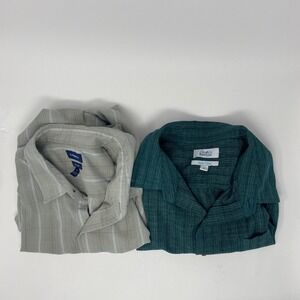 Croft & Barrow Mens Large Short Sleeve Button Down Shirt Bundle 2pk Teal Grey